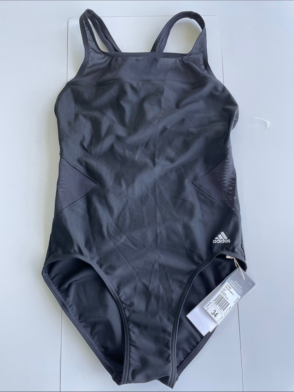 adidas Compression Black Athletic One-Piece Swimsuit, 4/S, mesh inserts NWT